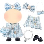 Vtements de poupe bleus de 17 cm, ensemble d'accessoires de poupe classiques  carreaux lgants avec ...