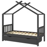 Vidaxl cadre de lit d'enfant avec un tiroir gris fonc pin 80x160 cm