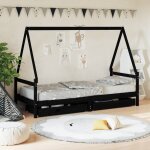 Vidaxl cadre de lit enfant tiroirs noir 80x200 cm bois de pin massif