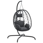 Chaise suspendue en forme d'?uf avec coussin anthracite rotin pe et acier