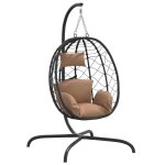 Chaise suspendue en forme d'?uf avec coussin lot tissu taupe rattan pe et acier