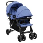 Vidaxl poussette �� deux places bleu marine acier