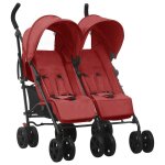 Vidaxl poussette a deux places rouge acier Vidaxl poussette a deux places rouge acier