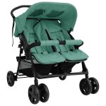 Vidaxl poussette �� deux places vert acier
