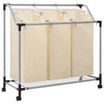 Vidaxl trieuse a linge avec 3 sacs crme acier - syma