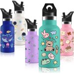 Vikaster gourde isotherme avec paille, gourde inox enfant sans bpa, 350ml, garder au chaud pendant 12 ...