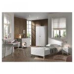 Vipack billy lit blanc satin + chevet blanc satin + bureau blanc + commode blanche 3 tiroirs