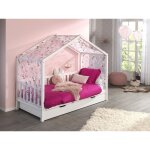 Vipack dallas lit mh 90 x 200 blanc + tente textile papillons + lit gigogne