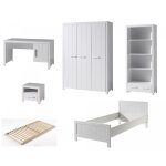 Vipack erik lit simple + bureau + sommier + chevet + armoire 3 portes + bibliothque