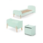 Vipack kiddy menthe lit simple en bois laqu et brut et sommier + chevet 1 porte + coffre jouets Vipack kiddy menthe lit simple en bois laqu et brut et sommier + chevet 1 porte + coffre jouets