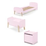 Vipack kiddy rose lit simple en bois laqu et brut et sommier + chevet 1 porte + coffre jouets Vipack kiddy rose lit simple en bois laqu et brut et sommier + chevet 1 porte + coffre jouets