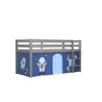 Vipack lit enfant surélevé pino 90x200cm gris + rideau de lit astro Vipack lit enfant surélevé pino 90x200cm gris + rideau de lit astro