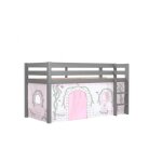 Vipack lit enfant surlev pino 90x200cm gris + rideau de lit birdy
