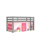 Vipack lit enfant surélevé pino 90x200cm gris + rideau de lit spring Vipack lit enfant surélevé pino 90x200cm gris + rideau de lit spring