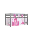 Vipack lit enfant surlev pino 90x200cm gris + rideau de lit et 3 pochettes princess