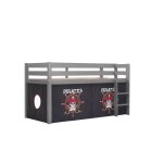 Vipack lit enfant surlev pino 90x200cm gris + rideau de lit pirate