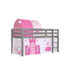 Vipack lit enfant surlev pino 90x200cm gris + rideau et tunnel de lit little princess