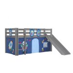 Vipack lit enfant surlev avec toboggan pino 90x200cm gris + rideau de lit et 3 pochettes space Vipack lit enfant surlev avec toboggan pino 90x200cm gris + rideau de lit et 3 pochettes space