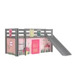 Vipack lit enfant surlev avec toboggan pino 90x200cm gris + rideau de lit et 3 pochettes spring Vipack lit enfant surlev avec toboggan pino 90x200cm gris + rideau de lit et 3 pochettes spring