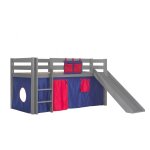 Vipack lit enfant surlev avec toboggan pino 90x200cm gris + rideau de lit domino Vipack lit enfant surlev avec toboggan pino 90x200cm gris + rideau de lit domino