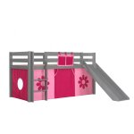 Vipack lit enfant surlev avec toboggan pino 90x200cm gris + rideau de lit pink flower Vipack lit enfant surlev avec toboggan pino 90x200cm gris + rideau de lit pink flower
