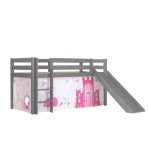 Vipack lit enfant surlev avec toboggan pino 90x200cm gris + rideau de lit princess