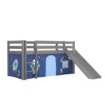 Vipack lit enfant surlev avec toboggan pino 90x200cm gris + rideau de lit space Vipack lit enfant surlev avec toboggan pino 90x200cm gris + rideau de lit space