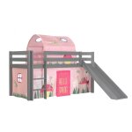 Vipack lit enfant surlev avec toboggan pino 90x200cm gris + rideau et tunnel de lit spring
