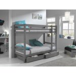 Vipack lit superpose enfant bois pino 90x200cm gris hauteur 160 + 2 tiroirs de lit