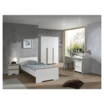 Vipack london blanc lit + chevet 2 tiroirs + armoire 3 portes + bureau + caisson de bureau blanc mat