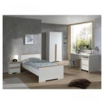 Vipack london blanc lit + chevet + armoire + bureau + caisson de bureau