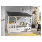 Vipack malia lit cabane 90x200 avec toit noir + lit gigogne