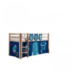 Vipack pino lit compact pin massif naturel + rideau de lit astro + 3 pochettes astronaute