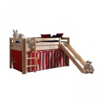 Vipack pino lit compact avec toboggan pin massif nature + rideau de lit chucky