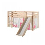 Vipack pino lit compact avec toboggan pin massif nature + rideau de lit princes Vipack pino lit compact avec toboggan pin massif nature + rideau de lit princes