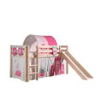 Vipack pino lit compact avec toboggan pin massif + rideau, tunnel et 3 pochettes de lit princess