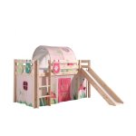 Vipack pino lit compact avec toboggan pin massif + rideau, tunnel de lit et 3 pochettes spring