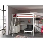 Vipack pino lit mezzanine 140x200 + commode 2 portes + lit transformable en fauteuil