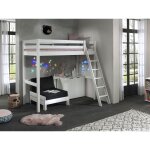Vipack pino lit mezzanine 90x200 blanc + commode 2 portes + lit convertible en fauteuil