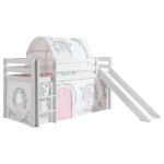 Vipack pino lit mezzanine avec toboggan + birdy tunnel et rideau de lit + 3 pochettes