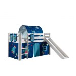 Vipack pino lit mezzanine avec toboggan blanc + rideau et tunnel de lit + 3 pochettes space