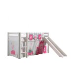 Vipack pino lit mezzanine avec toboggan pin massif blanc + little princess rideau et 3 pochettes