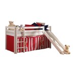 Vipack pino lit mezzanine avec toboggan pin massif blanc + rideau de lit chucky
