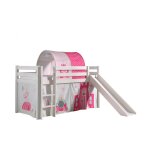 Vipack pino lit mezzanine avec toboggan + princess rideau et tunnel de lit + 3 pochettes
