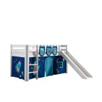 Vipack pino lit mezzanine avec toboggan + space rideau de lit et 3 pochettes