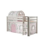 Vipack pino lit sureleve en pin massif 90x200cm avec sommier blanc + rideau et tunnel de lit birdy Vipack pino lit sureleve en pin massif 90x200cm avec sommier blanc + rideau et tunnel de lit birdy