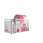 Vipack pino lit sureleve en pin massif 90x200cm avec sommier blanc + rideau + tunnel de lit princess Vipack pino lit sureleve en pin massif 90x200cm avec sommier blanc + rideau + tunnel de lit princess