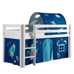 Vipack pino lit sureleve en pin massif 90x200cm avec sommier blanc + rideau et tunnel de lit space Vipack pino lit sureleve en pin massif 90x200cm avec sommier blanc + rideau et tunnel de lit space