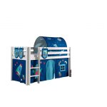 Vipack pino lit sureleve pin massif avec sommier blanc + rideau et tunnel de lit + 3 pochettes space