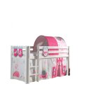 Vipack pino lit sureleve avec sommier blanc + rideau + tunnel de lit + 3 pochettes little princess